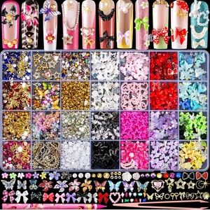 Colorful Nail Art Set 3D nail charms rhinestones y2k designs  jewels gems